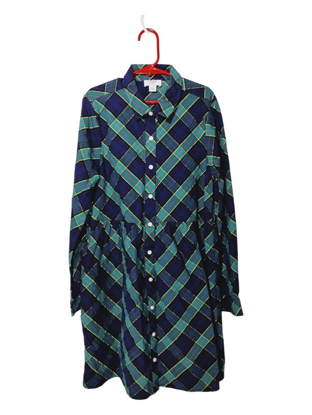 Crown & Ivy Dress  Girls Size Large Tartan Plaid Navy Green